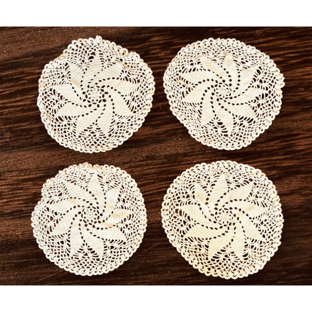 Set Of 4 White Crocheted Doilies Doily Shabby Chic Handmade Vintage Cottagecore